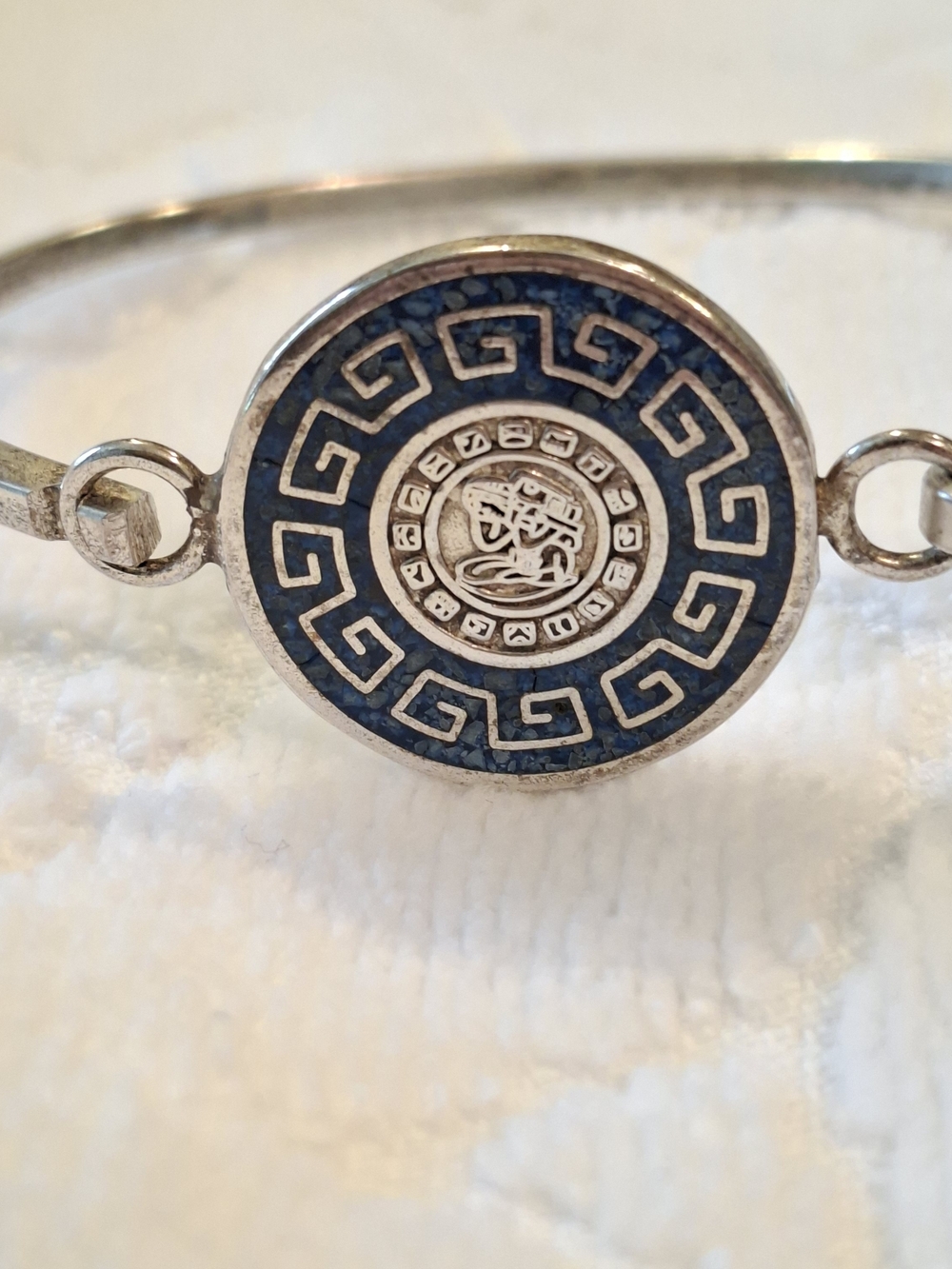 Sterling Silver Blue Greek Key Medallion Bracelet Made INn Mexico